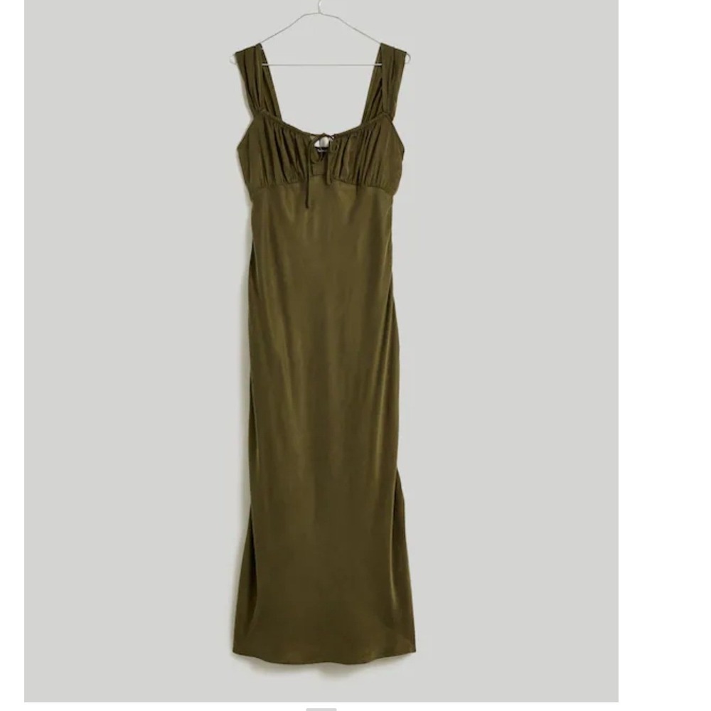 Madewell Midi Dress Womens 6 Olive Green Milkmaid Cupro Sleeveless